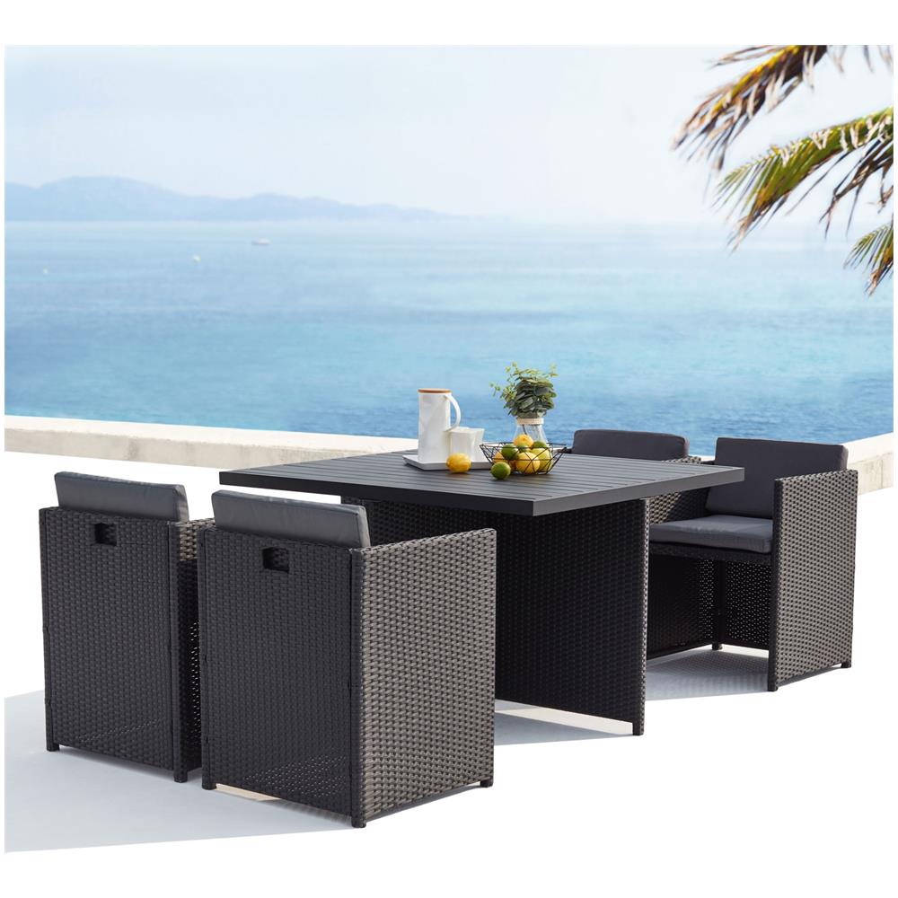 Salotto Da Giardino A Incasso 4 Posti Resina Intrecciata Nero/grigio Sunset - Foto 6