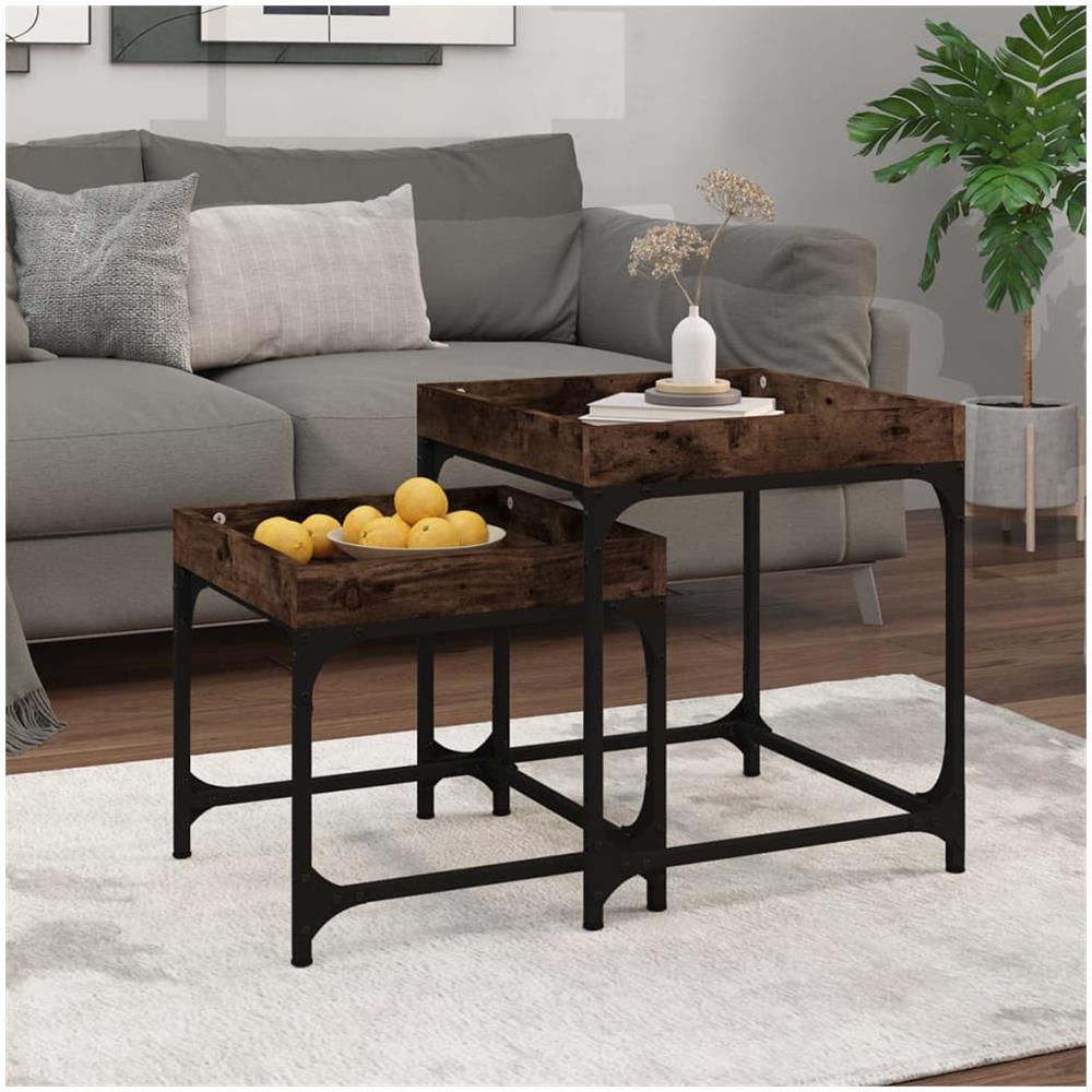 Tavolini 2 Pz Rovere Fumo In Legno Multistrato - Foto 1