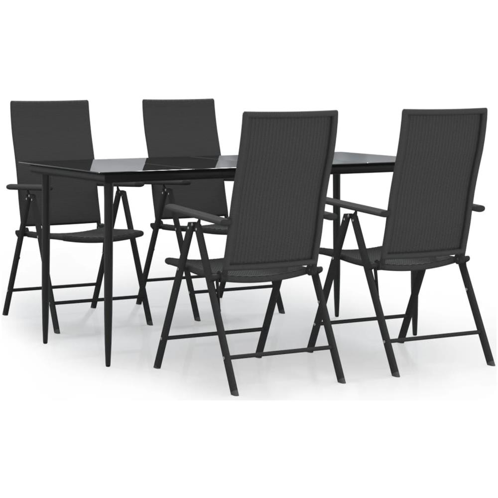 Set Da Pranzo Da Giardino 5 Pz Nero In Polyrattan - Foto 2