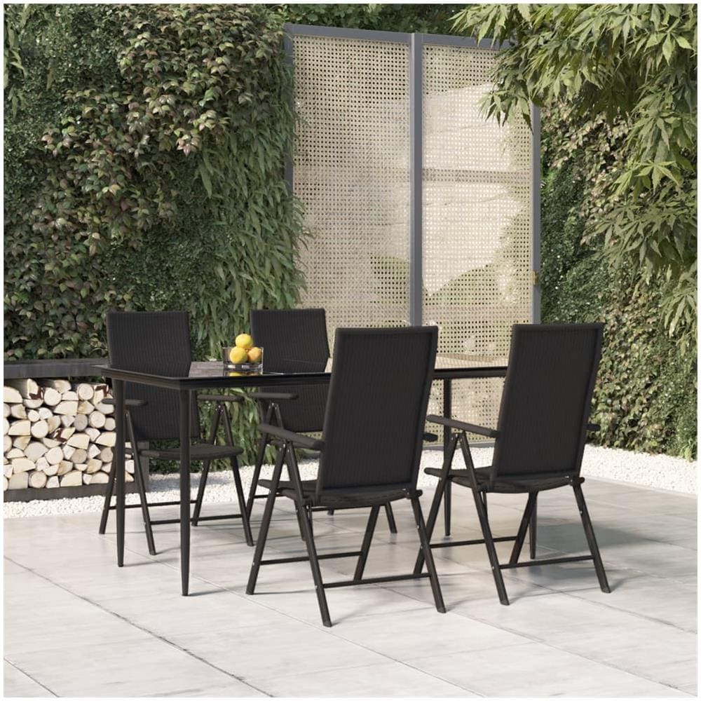 Set Da Pranzo Da Giardino 5 Pz Nero In Polyrattan - Foto 1
