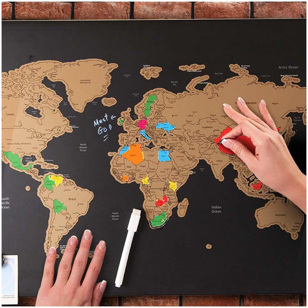 Lavagna Magnetica Mappamondo Da Grattare Mappa Del Mondo 60x40 Nero + Pennarello - Foto 2