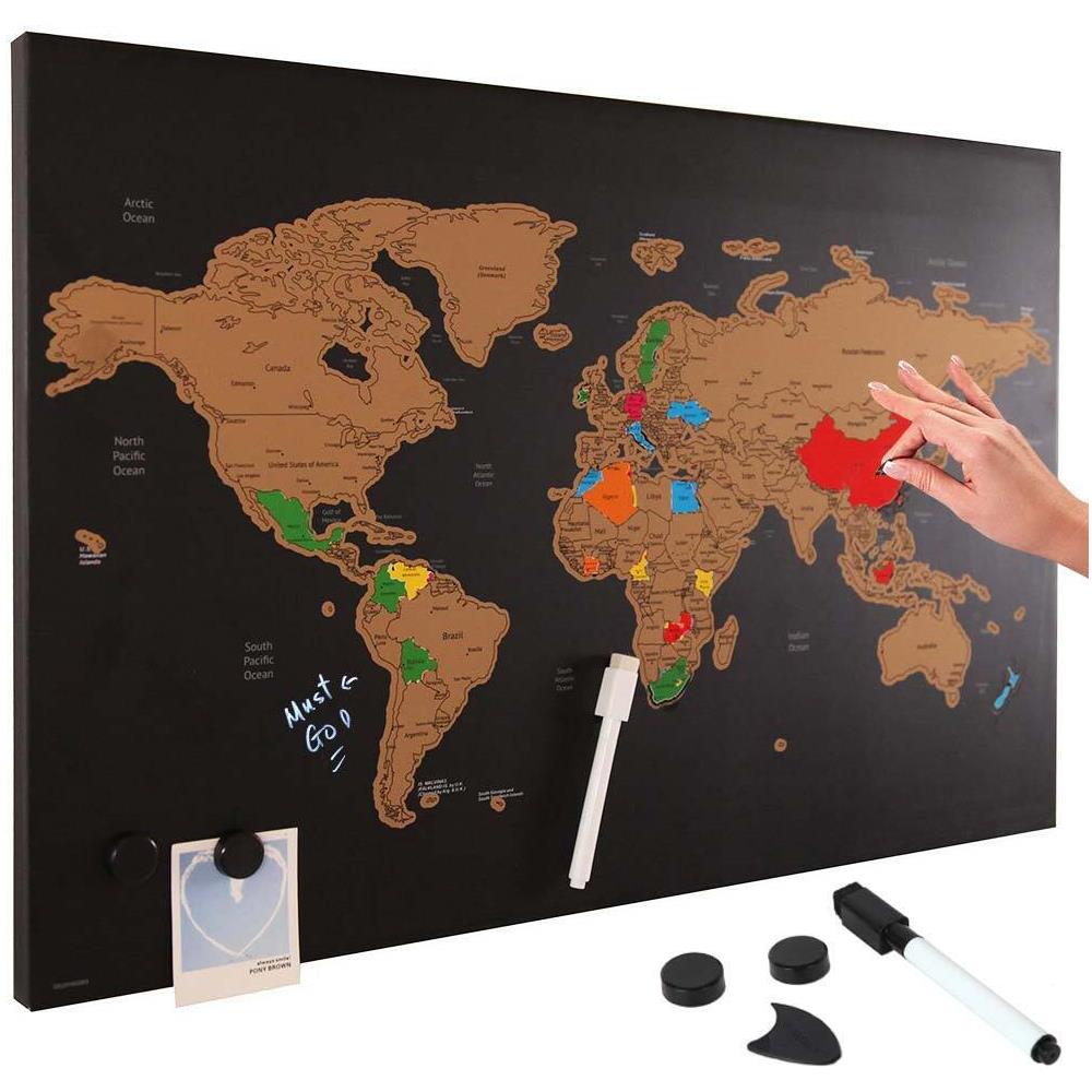 Lavagna Magnetica Mappamondo Da Grattare Mappa Del Mondo 60x40 Nero + Pennarello - Foto 1