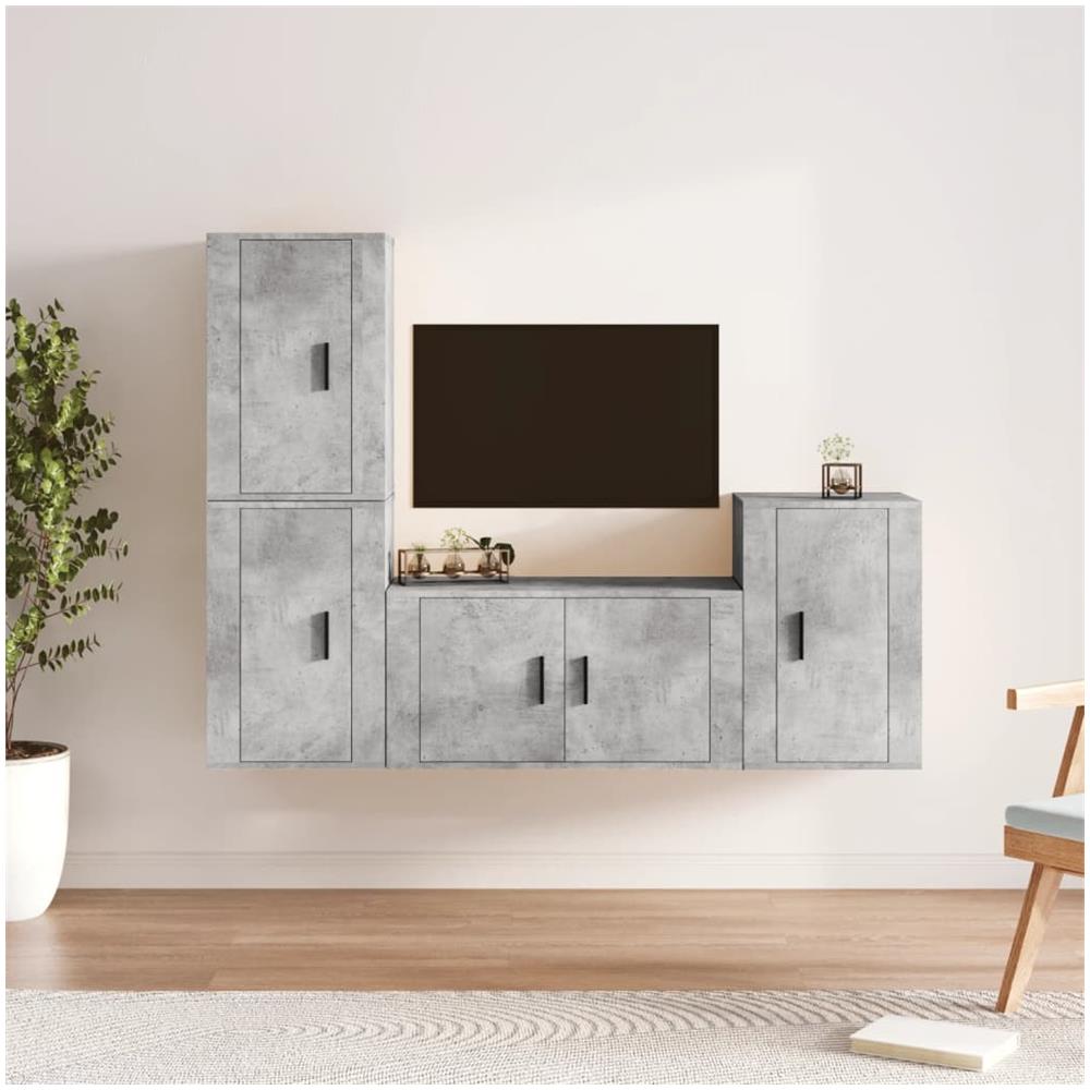 Set Di Mobili Porta Tv 4 Pz Grigio Cemento In Legno Multistrato - Foto 1