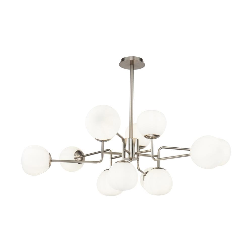 Lampadario Sospensione Erich In Metallo Nichel 12 Luci E Diffusori Bianchi - Foto 1