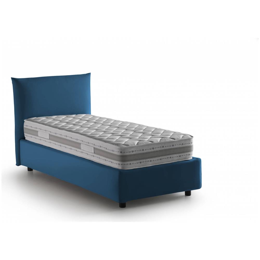 Letto Singolo Marina, Letto Contenitore Con Rivestimento In Tessuto, 100% Made In Italy, Apertura Laterale, Adatto Per Materasso Cm 80x190, Blu - Foto 4