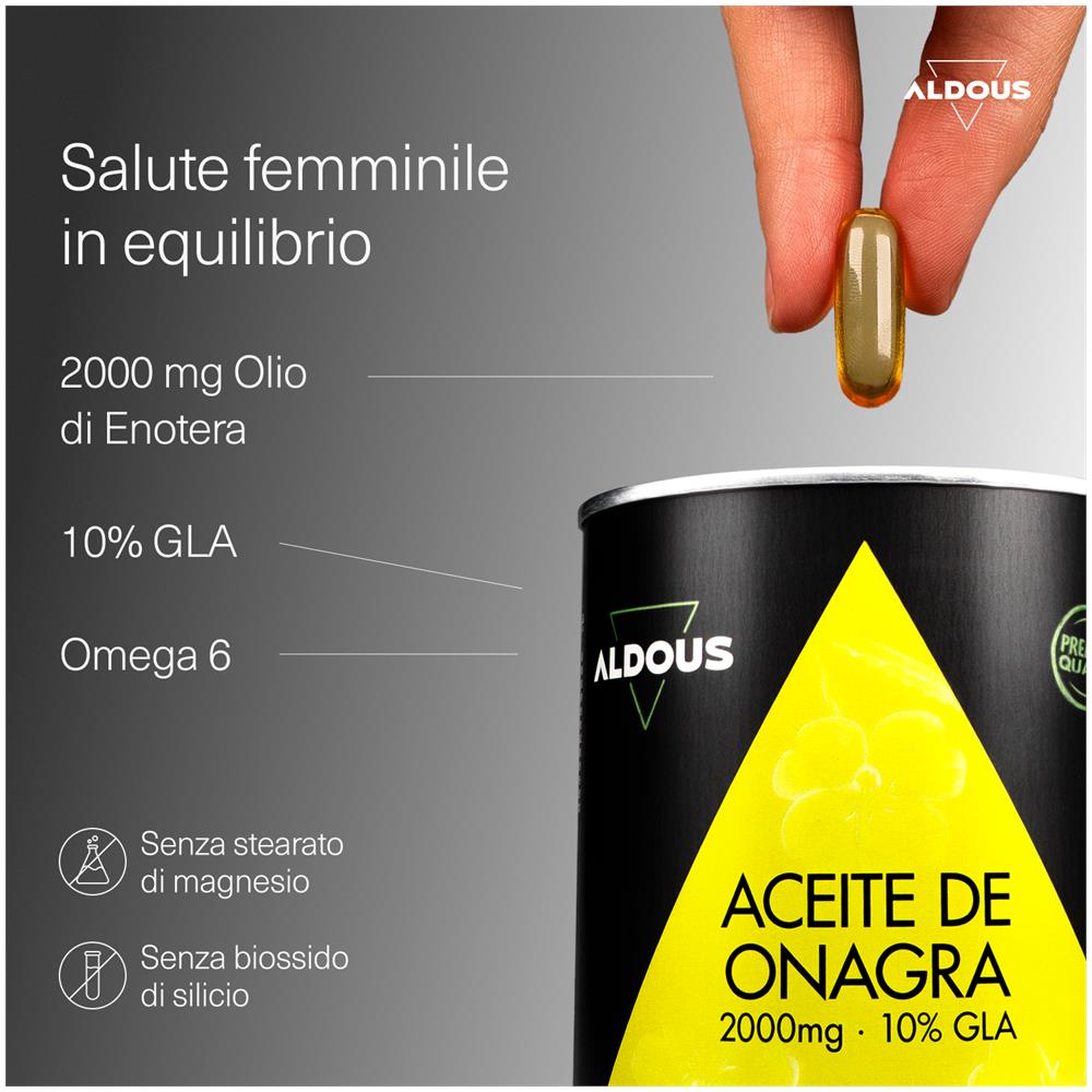 Olio di enotera 2000mg - 10% GLA 200mg - 200 Capsule Morbide - Benessere Donna - Foto 2