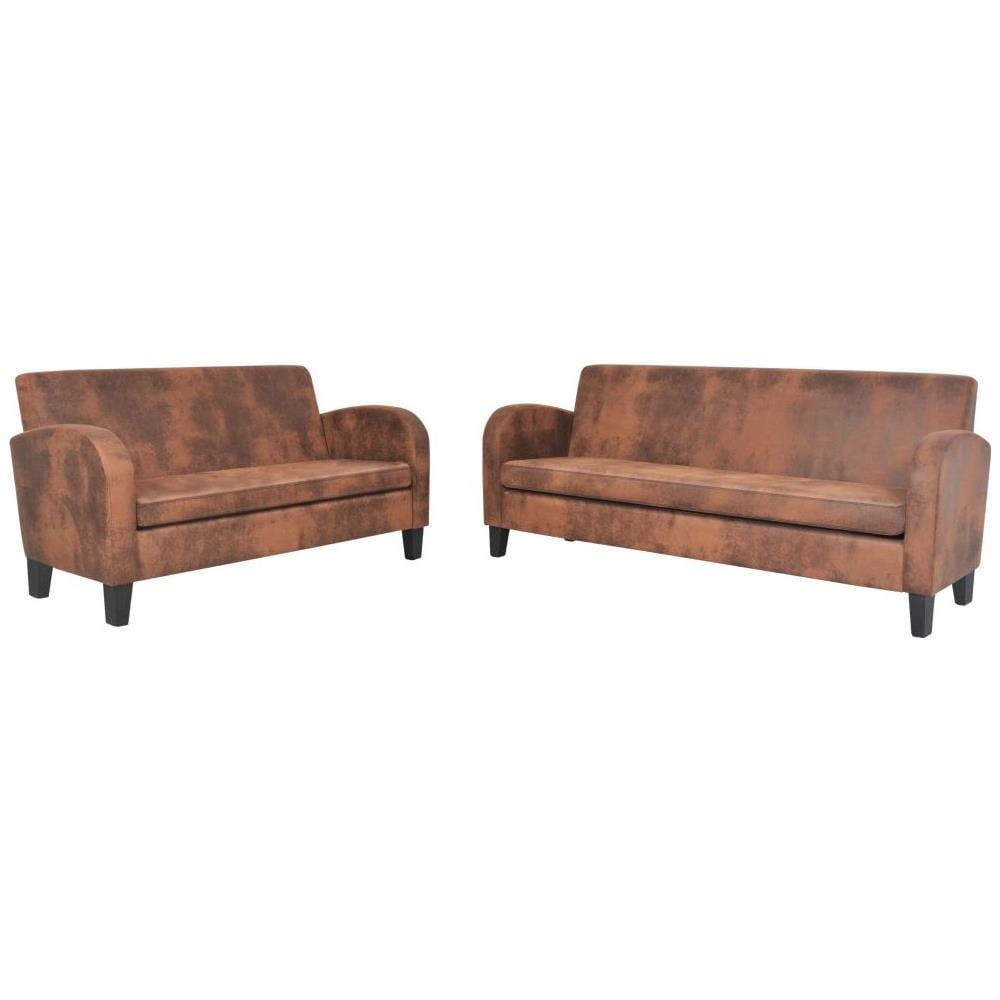 Set Divani 2 Pz In Camoscio Artificiale Marrone - Foto 2