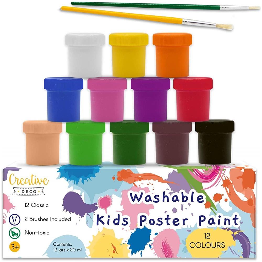 Creativo Deco Lavabile Bambini Poster Set Di Verniciatura 20 Ml X 12 Tazze Multicolori Non Tossico Di Base Vibrante E Colori Intensi Perfetto Per I Principianti Bambini Studenti E Artisti - Foto 1