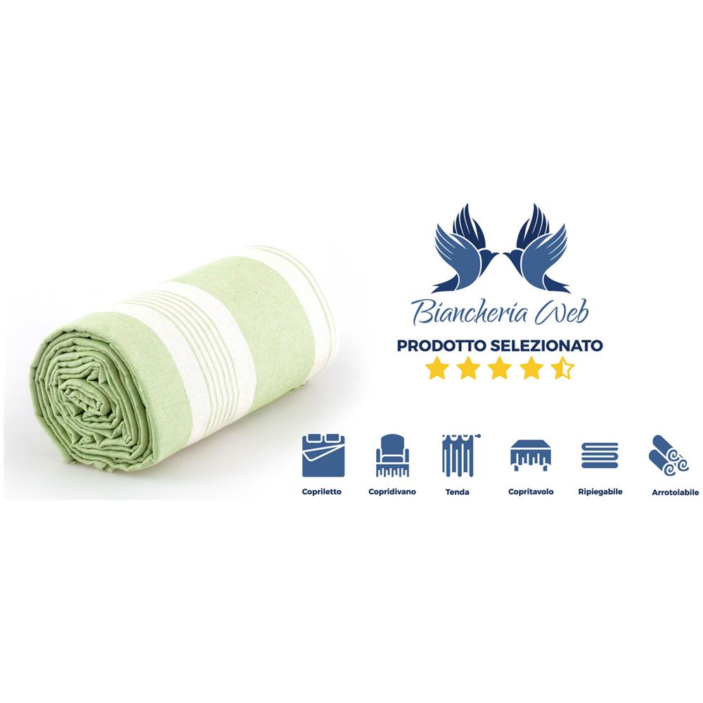 Telo Arredo Granfoulard Copritutto Cotone Made Italy Vari Disegni Arredatutto Copriletto Multiuso 1 Piazza Grancasa Verde - Foto 5