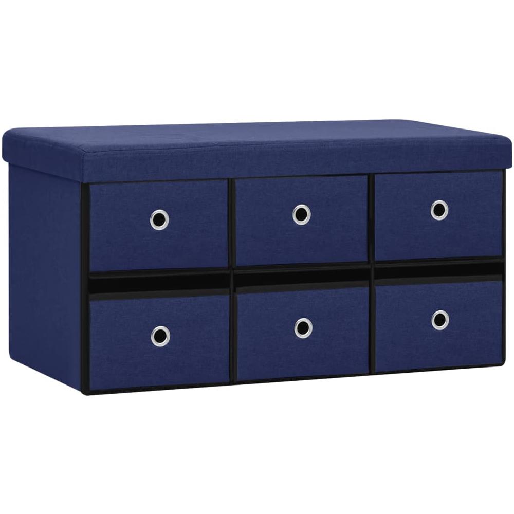 Cassapanca Pieghevole Blu 76x38x38 Cm In Simil Lino - Foto 2