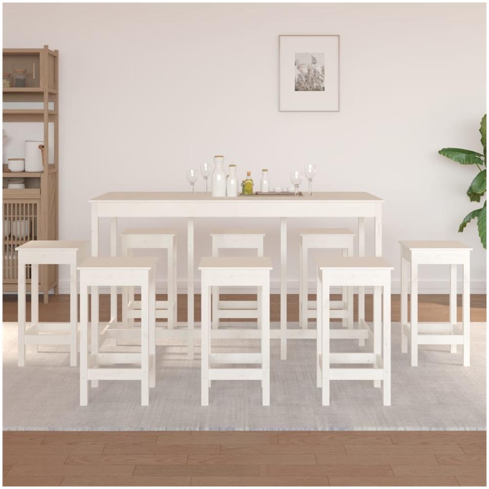 Set Da Bar 9 Pz Bianco In Legno Massello Di Pino - Foto 1
