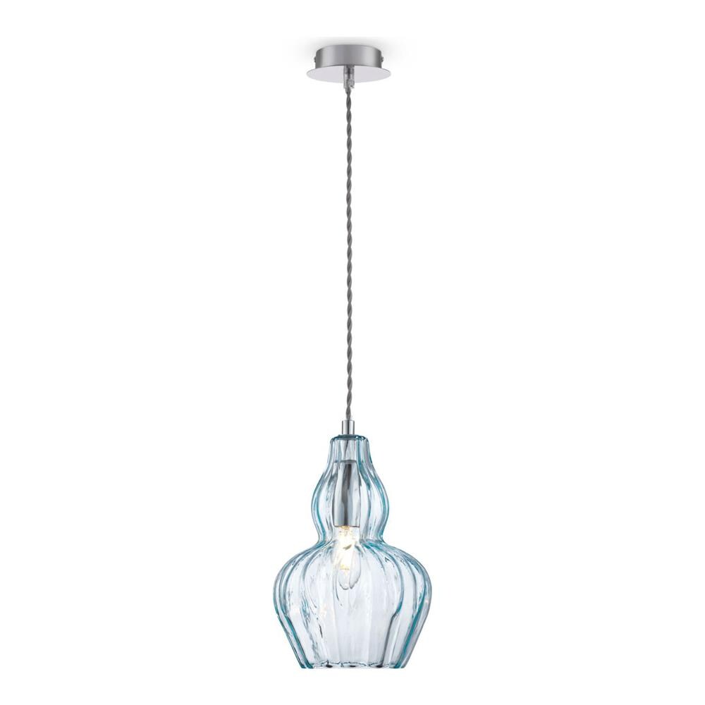 Sospensione Contemporanea Eustoma Metallo Nichel 1 Luce Diffusore Vetro Blu - Foto 1