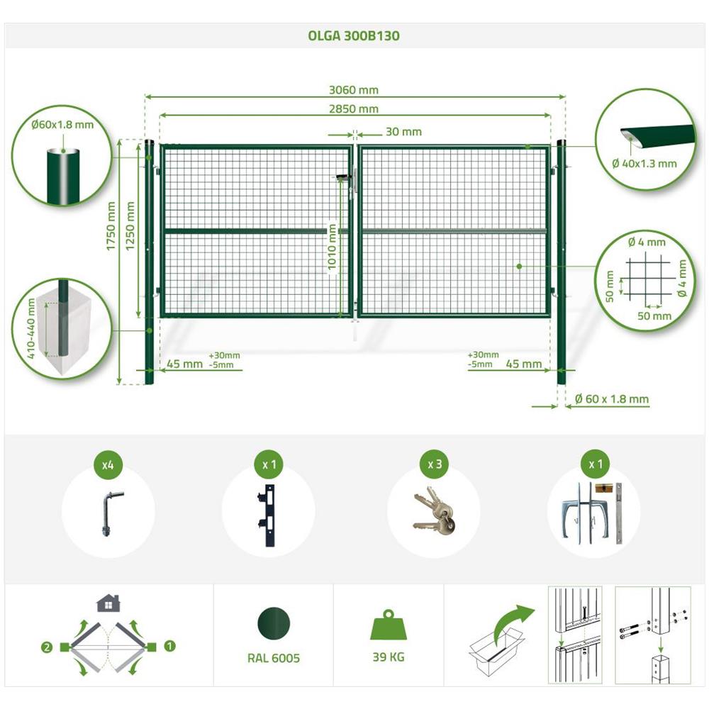 Cancello A Battente In Rete Metallica 3m Olga 300b130 Verde - Foto 8
