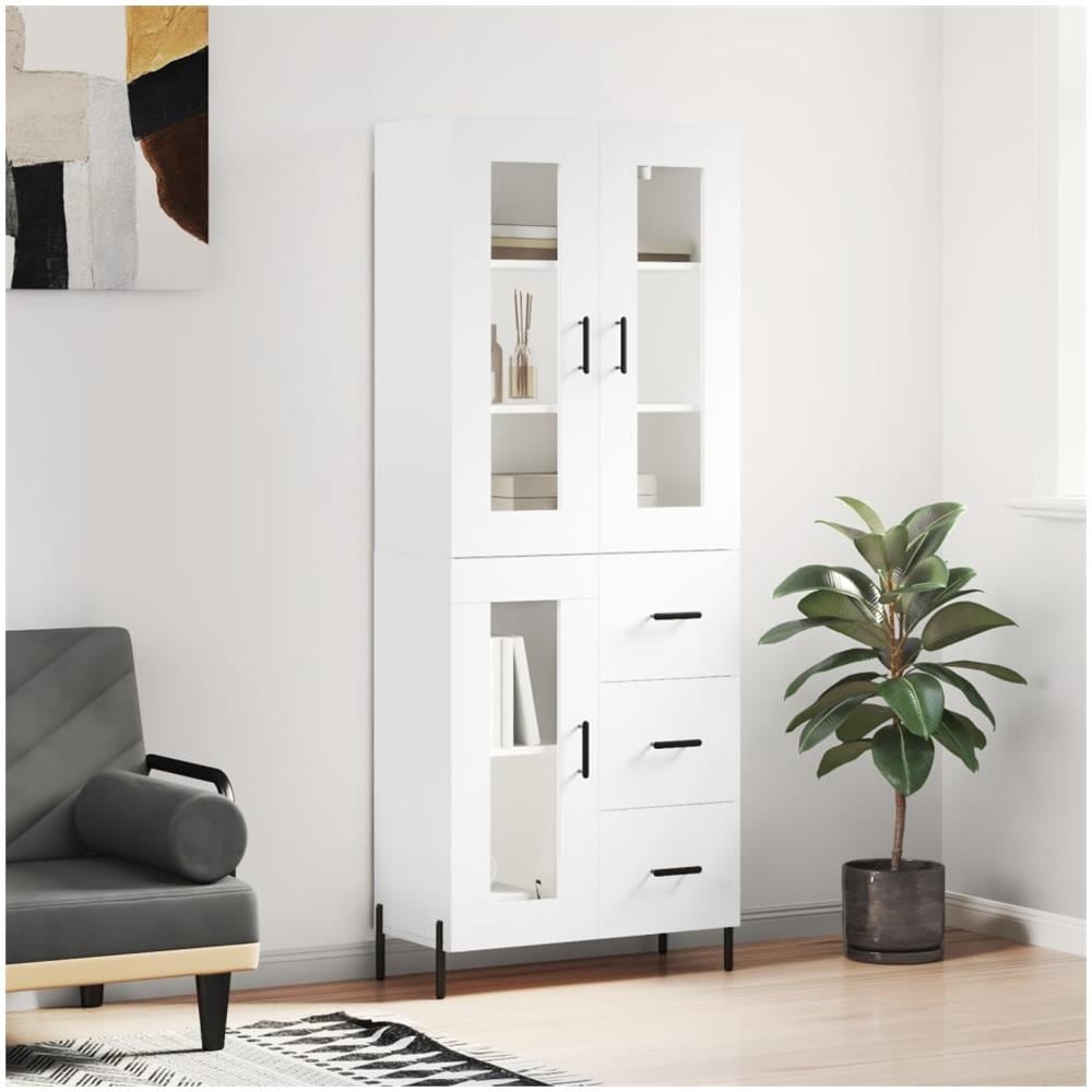 Credenza alta Bianco Lucido 69,5x31x115 cm in Legno Multistrato CFW24846