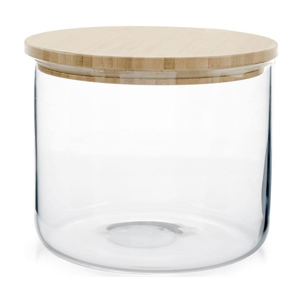 Biscottiera in vetro borosilicato trasparente rigato con tappo in legno bambù forma quadra lt 2,20 - Foto 1