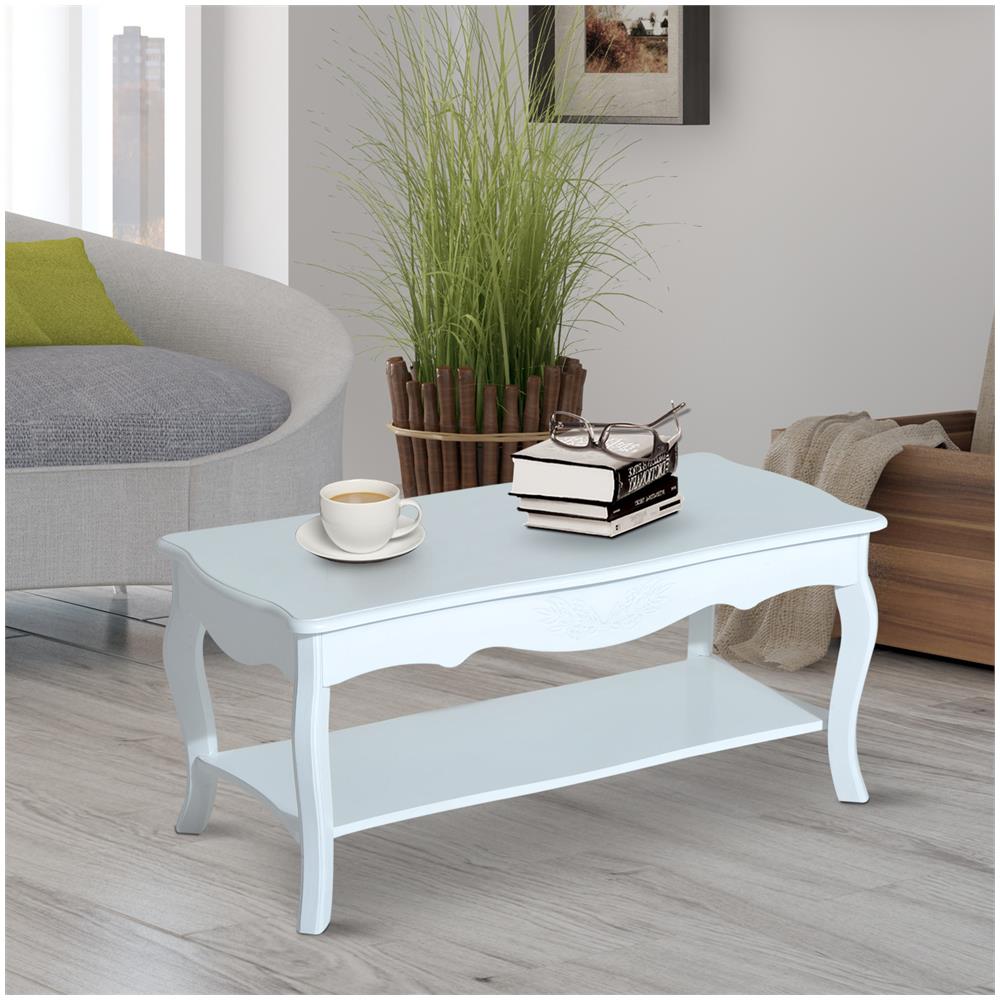 Tavolino Da Caffè Basso In Legno, Bianco, 94x44x42cm - Foto 2