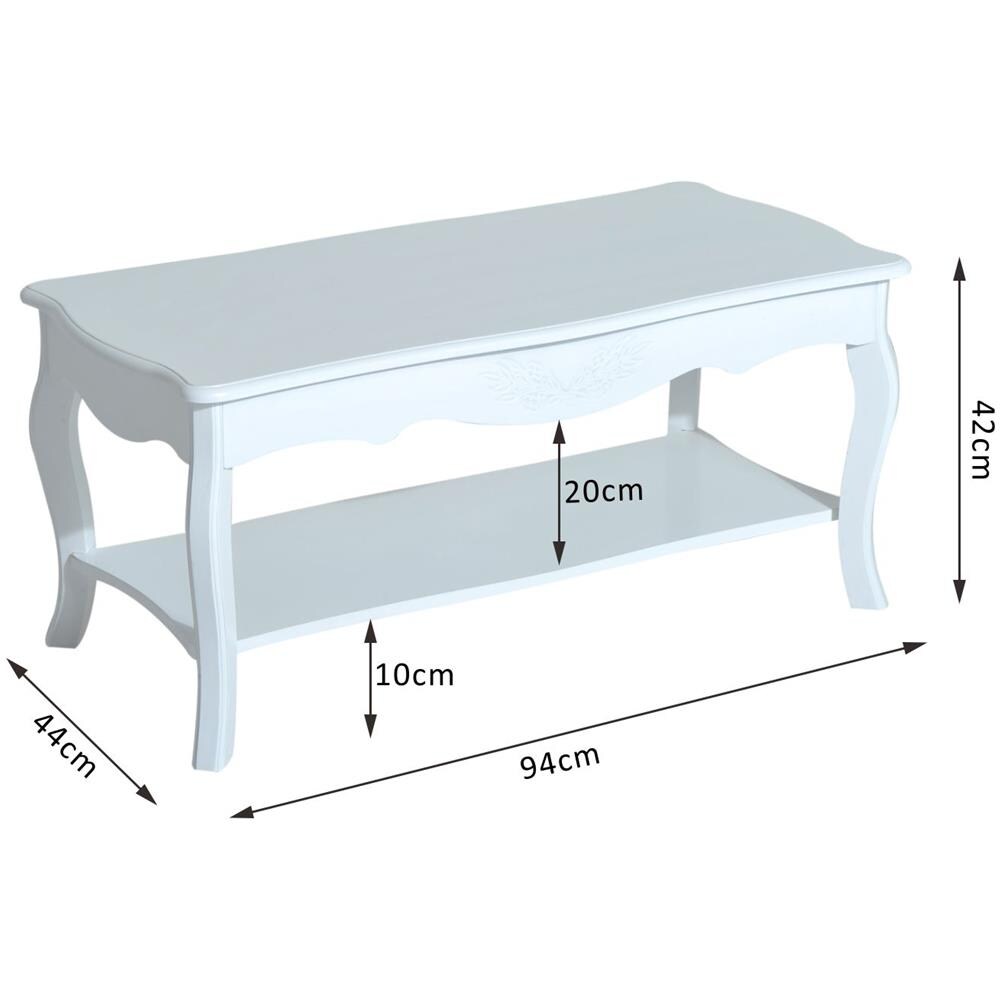 Tavolino Da Caffè Basso In Legno, Bianco, 94x44x42cm - Foto 3