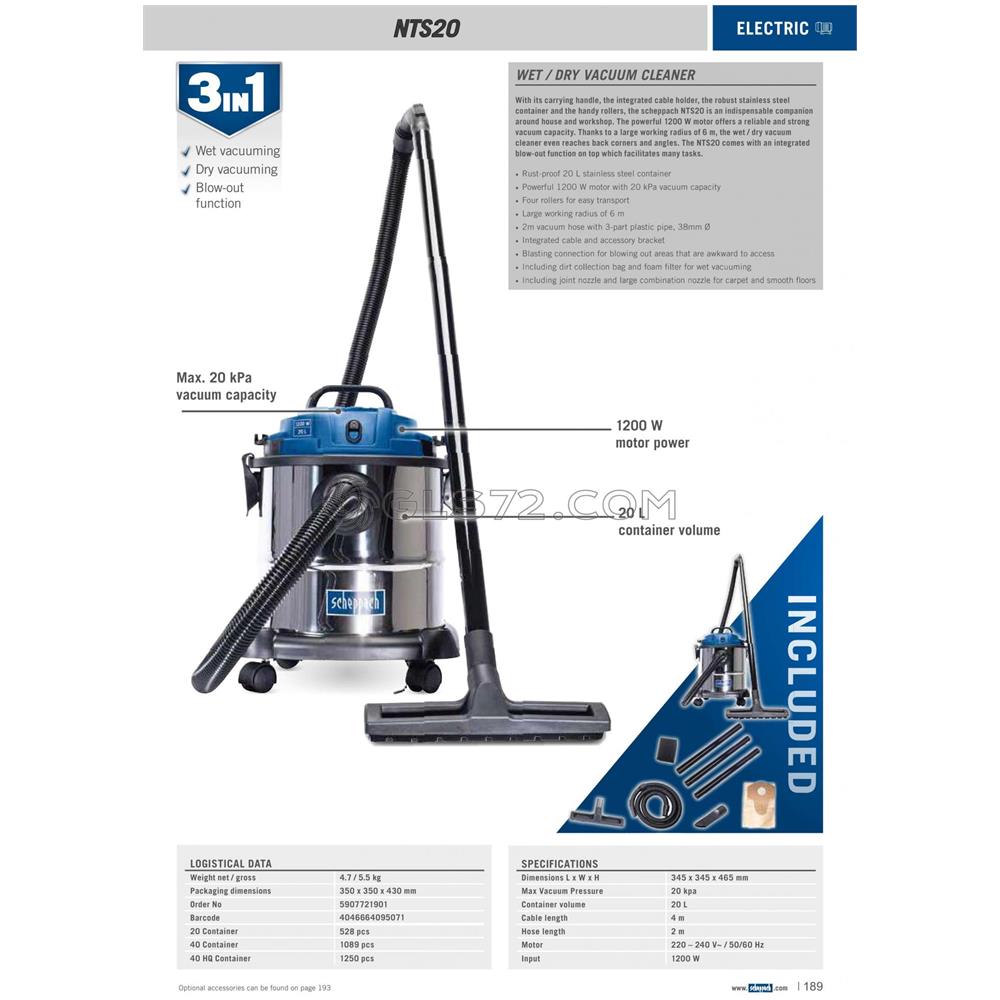 Aspiratore Aspirapolvere Aspiraliquidi Bidone Inox 1200w 20l Nts20 - Foto 2