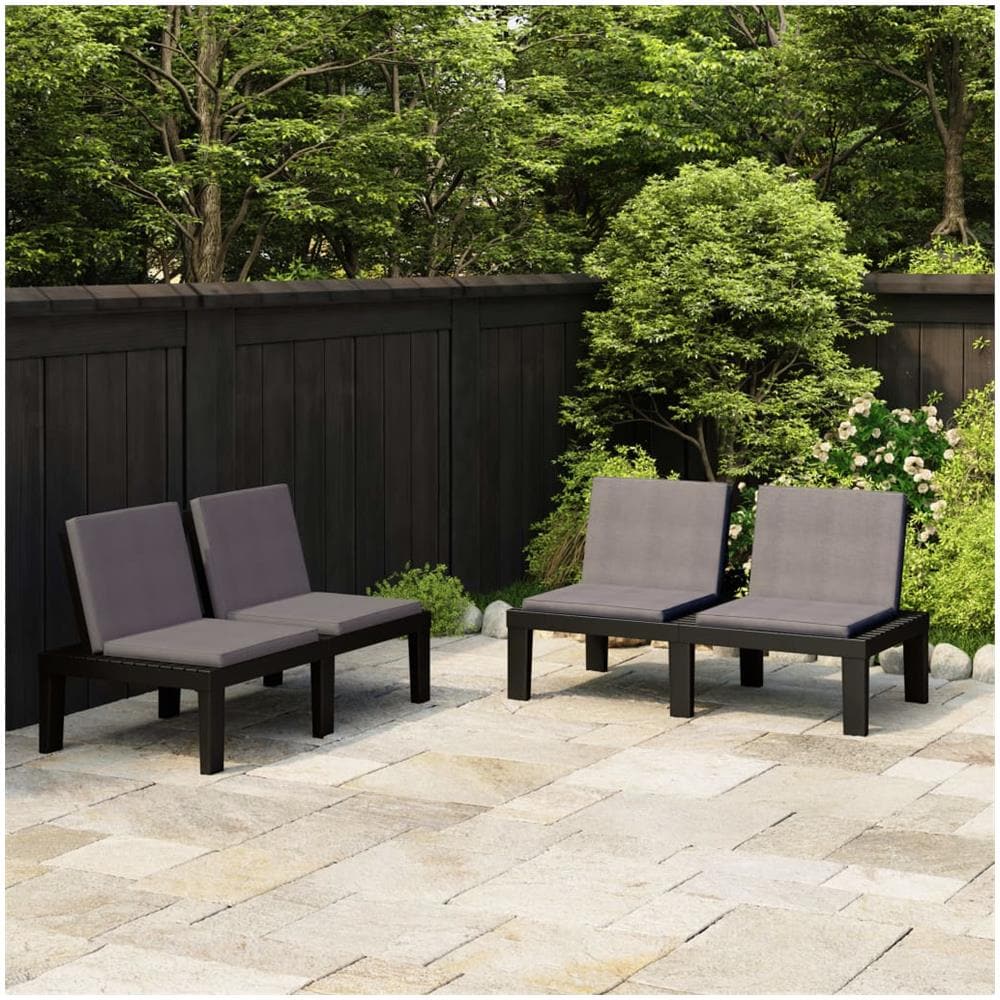 Panchine Da Giardino Con Cuscini 2 Pz In Plastica Grigio - Foto 1