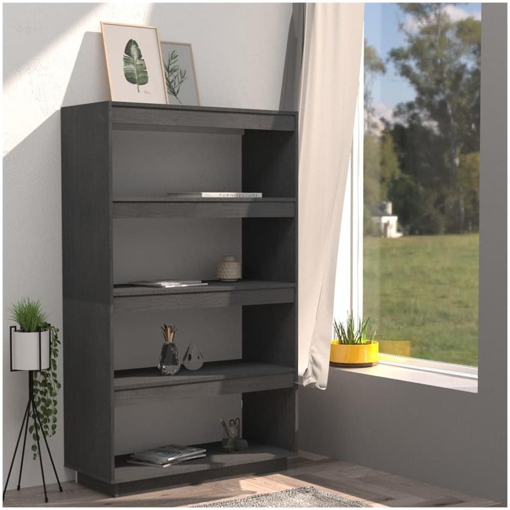 Libreria / divisorio Grigio 80x35x135 Cm Legno Massello Di Pino - Foto 3