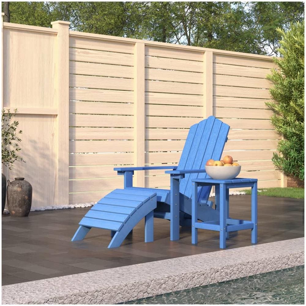 Sedia Giardino Poggiapiedi E Tavolo Adirondack Hdpe Blu Acqua - Foto 1