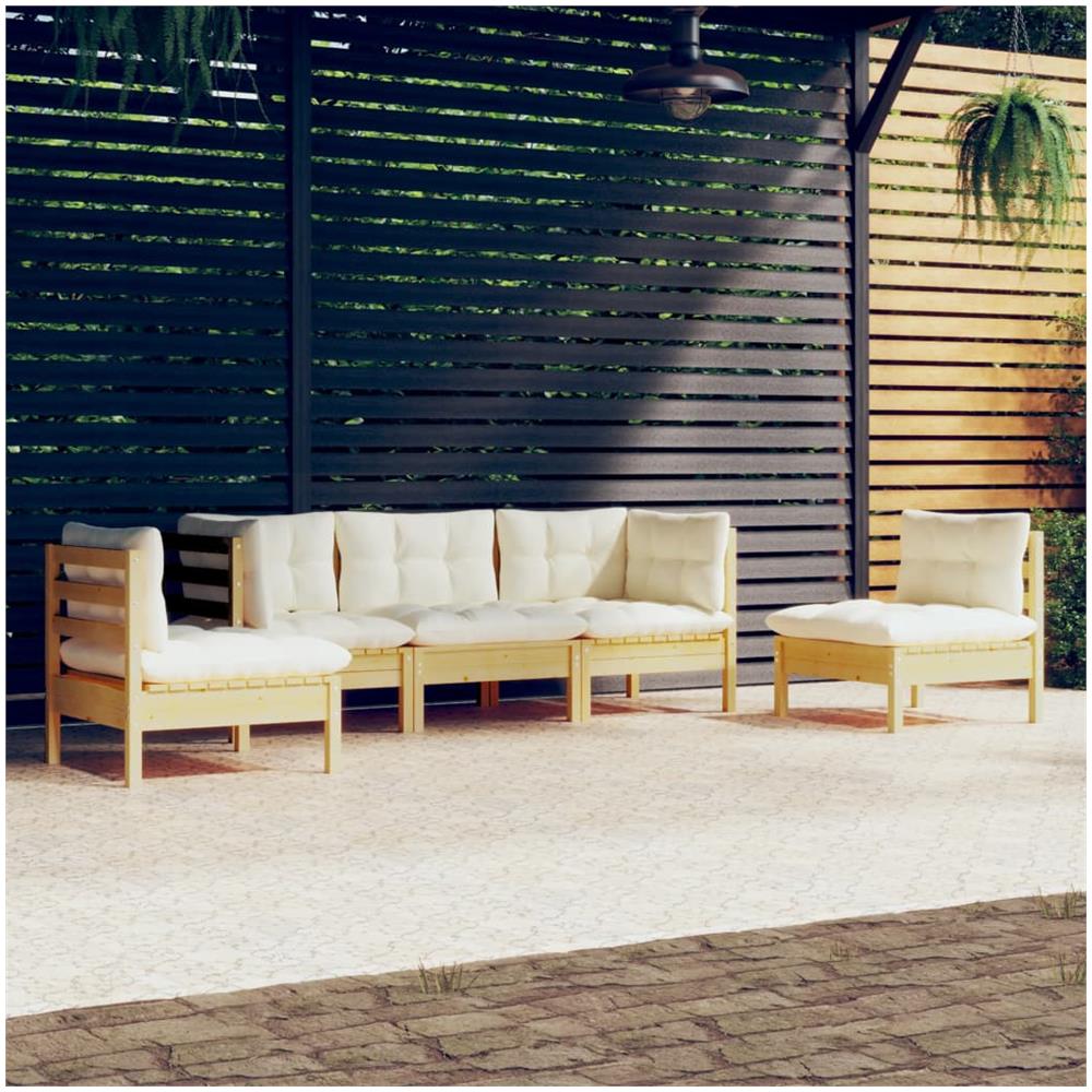 Set Divani Da Giardino 5 Pz Con Cuscini Crema In Massello Di Pino - Foto 1
