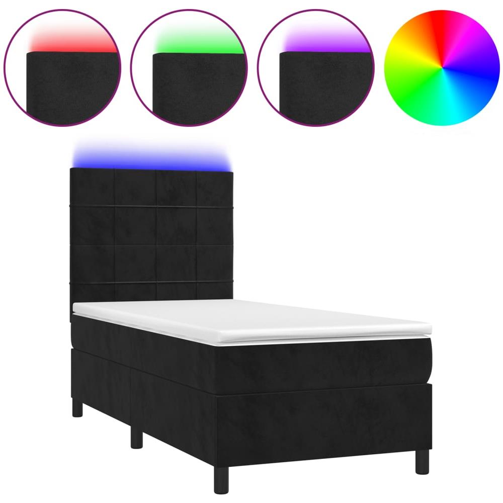 Letto A Molle Con Materasso E Led Nero 100x200 Cm In Velluto - Foto 2
