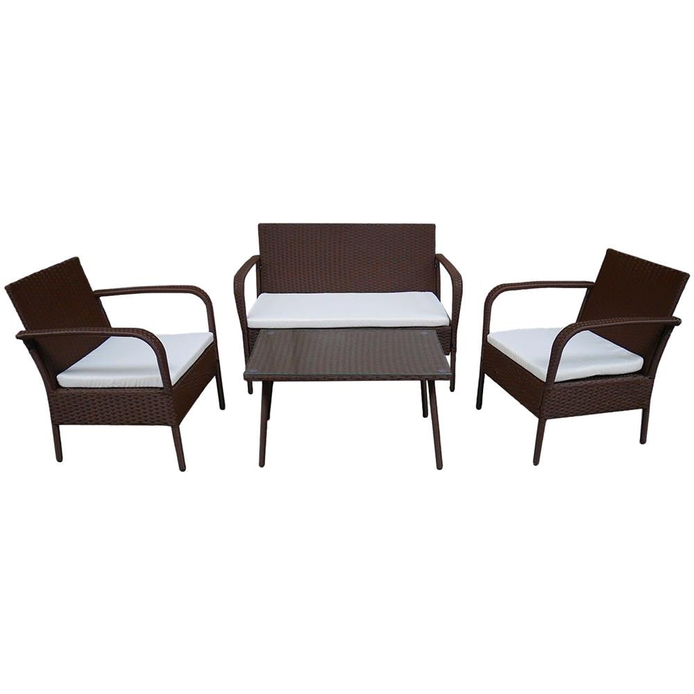 Set Di Mobili Da Giardino Lipari In Resina Intrecciata Marrone - 4 Posti - Cuscini Crema - Foto 1