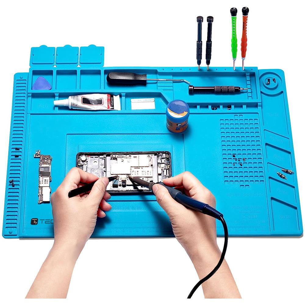 Tappeto da Saldatura e Riparazione Antistatico Antiscivolo Magnetico 45 x 30 cm in Silicone Blu - Foto 1