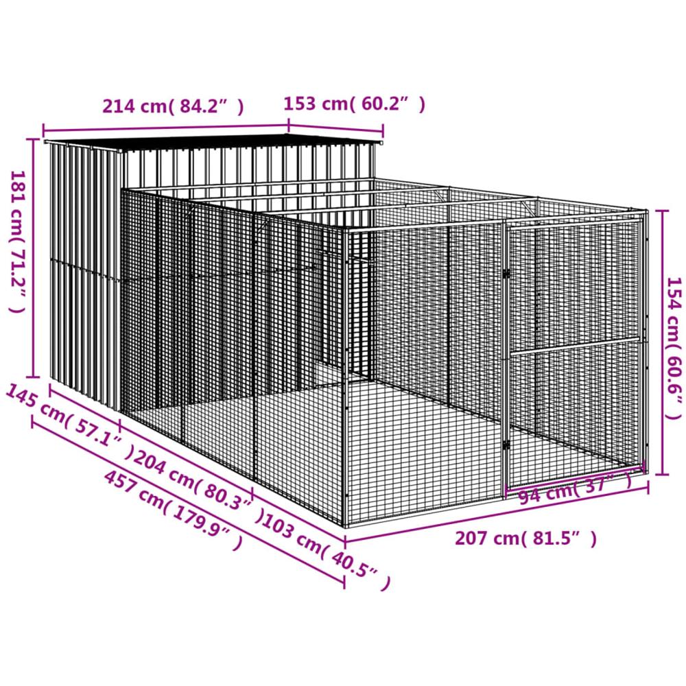Casetta Cani Corsa Grigio Chiaro 214x457x181 cm Acciaio Zincato - Foto 2