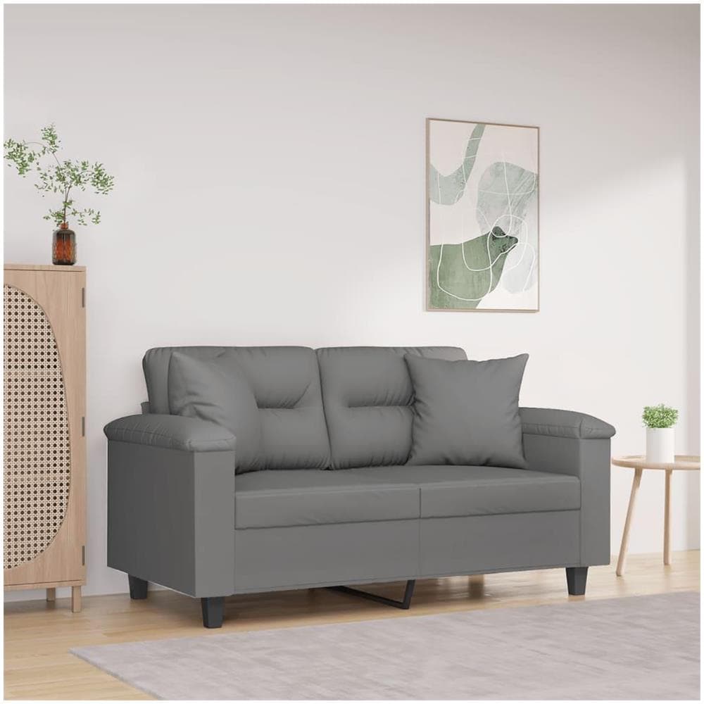 Divano 2 Posti Cuscini Grigio Scuro 120 cm Tessuto Microfibra - Foto 2