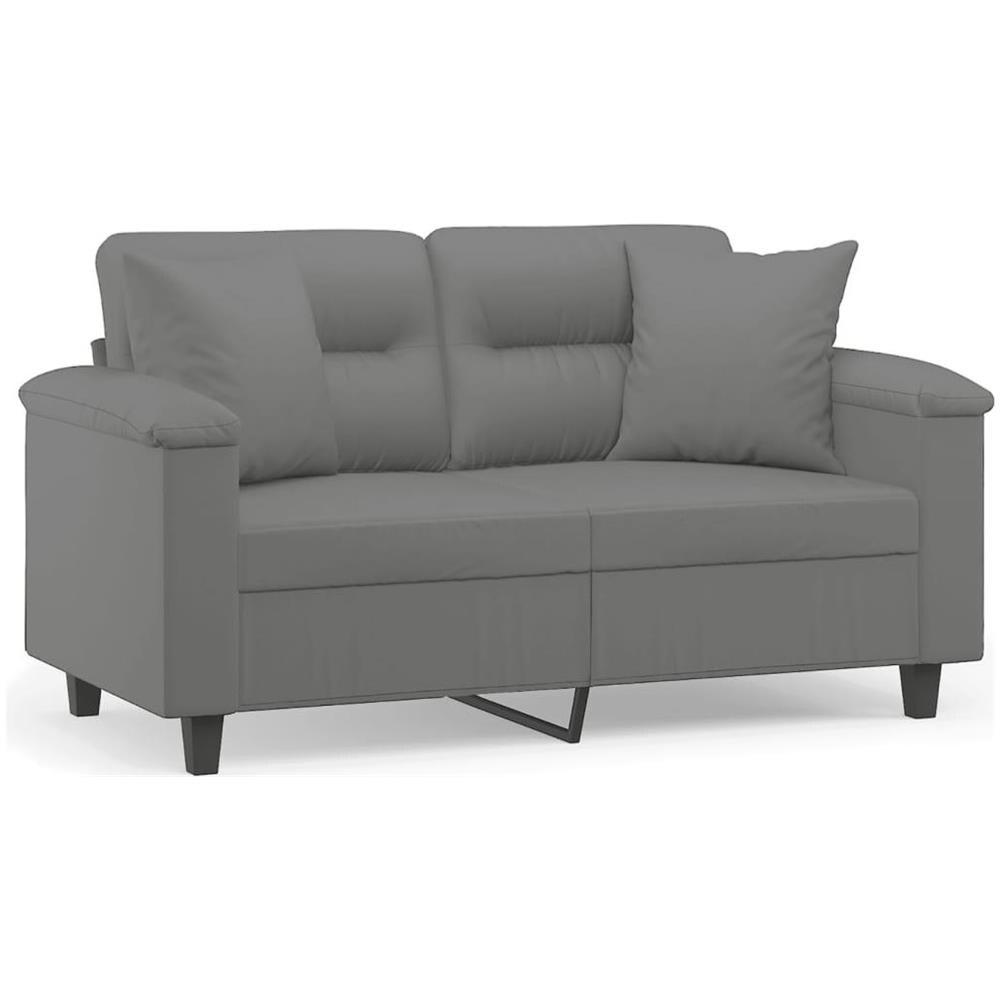 Divano 2 Posti Cuscini Grigio Scuro 120 cm Tessuto Microfibra - Foto 1
