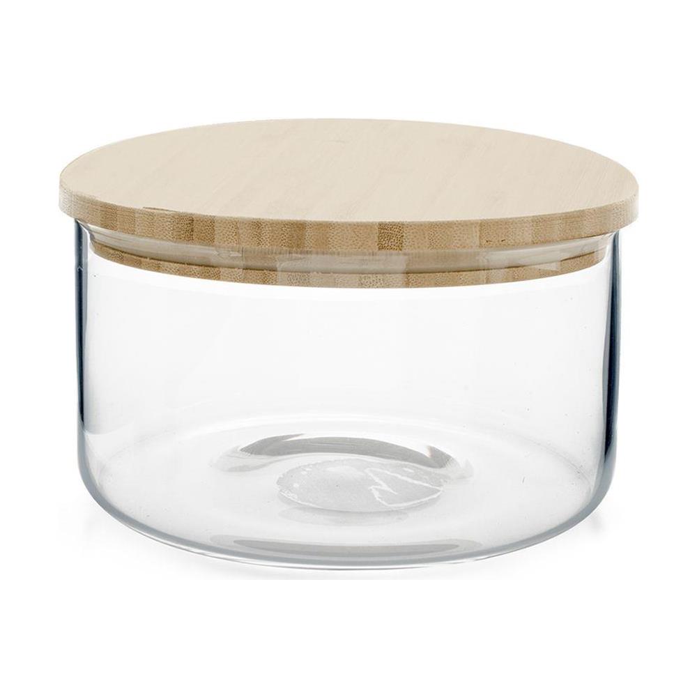 Biscottiera in vetro borosilicato trasparente rigato con tappo in legno bambù forma quadra lt 3,30 - Foto 1