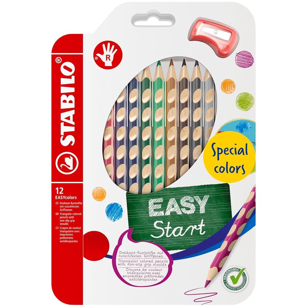 EASYcolors - Matita colorata Ergonomica - per Destrimani - Astuccio da 12 + temperino - Colori assortiti (con Oro & Argento) - Foto 1
