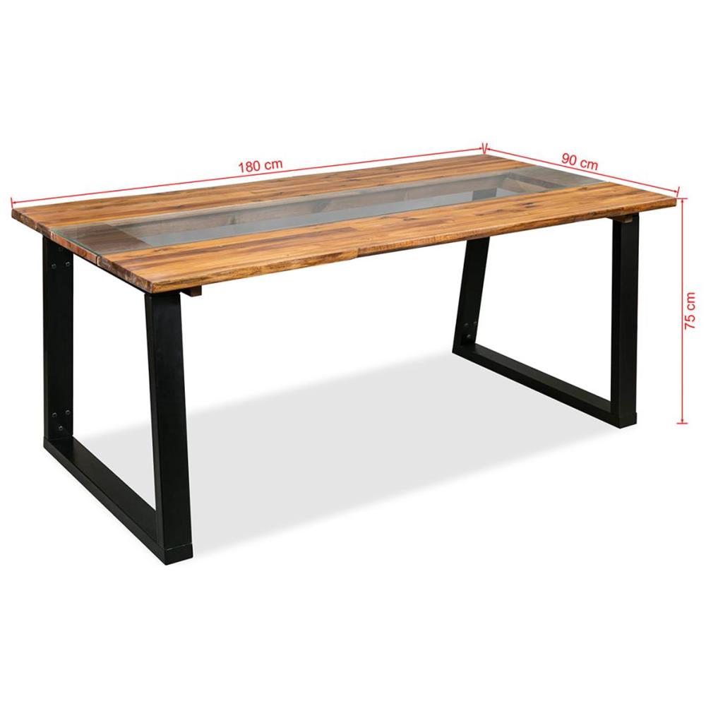 Vidaxl Tavolo Da Pranzo Legno Massello Di Acacia E Vetro 180x90x75 Cm