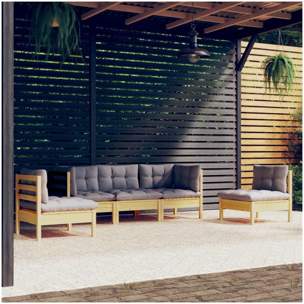 Set Divani Da Giardino 5 Pz Con Cuscini Grigi Massello Di Pino - Foto 1