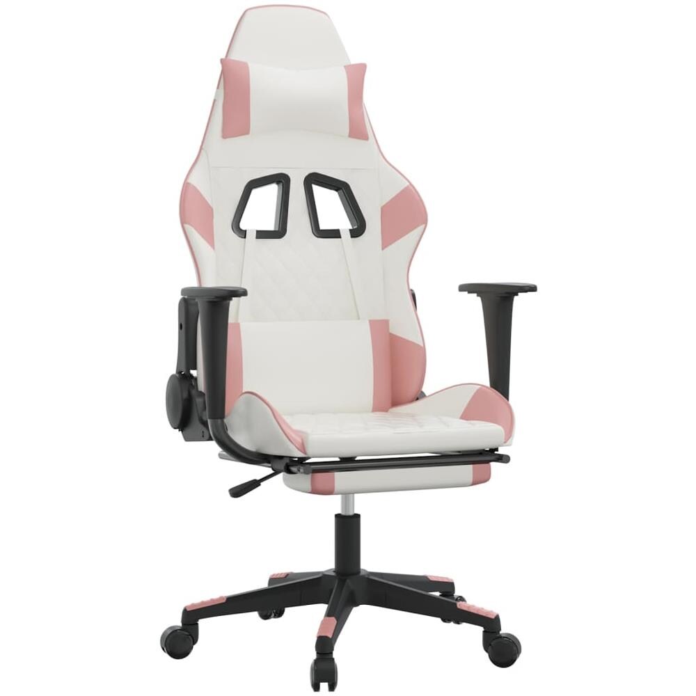 Sedia Da Gaming Con Poggiapiedi Bianco E Rosa In Similpelle - Foto 1