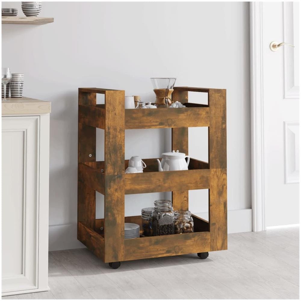 Carrello Da Cucina Rovere Fumo 60x45x80 Cm Legno Multistrato - Foto 1