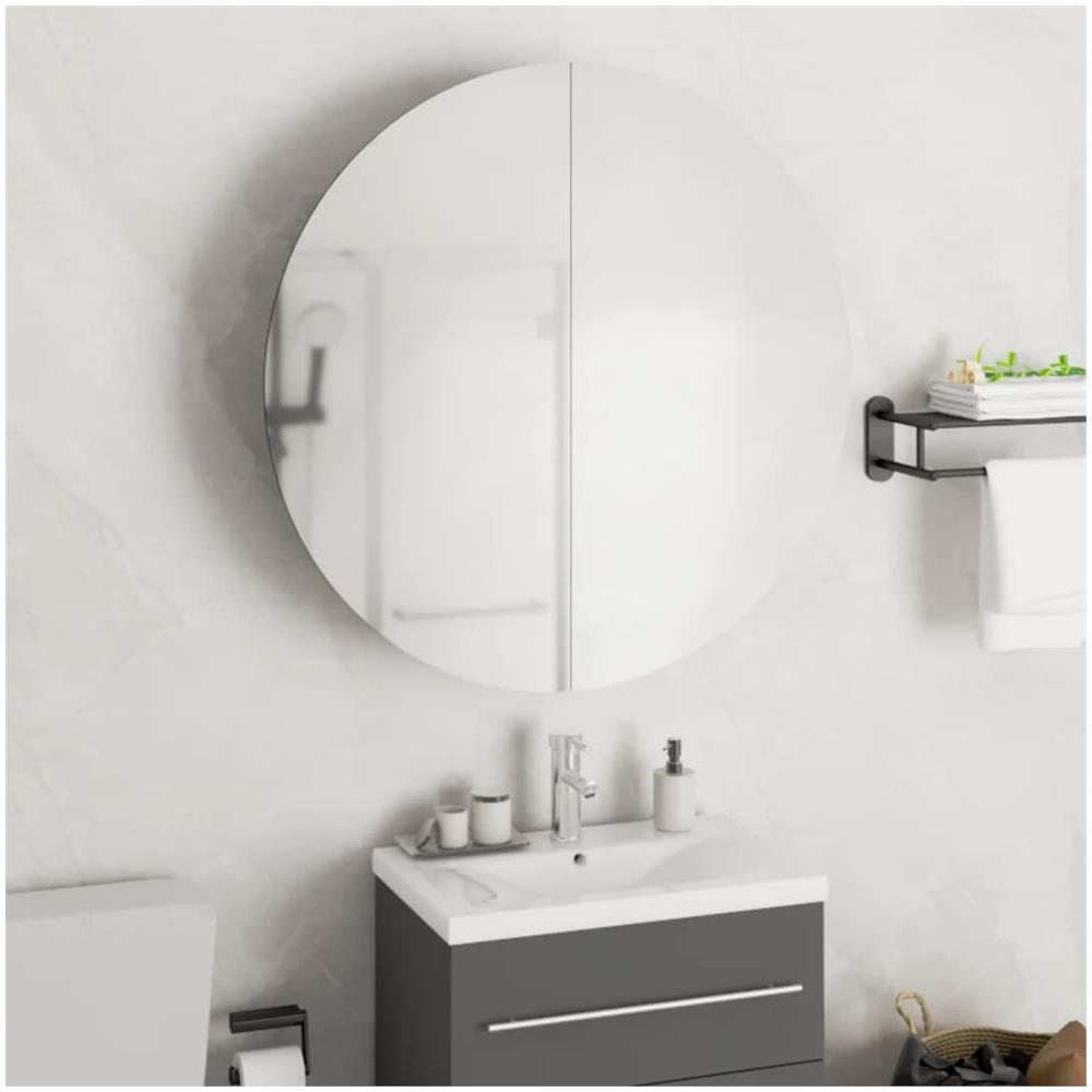 Armadio da Bagno con Specchio Rotondo e LED Nero 54x54x17,5 cm - Foto 1