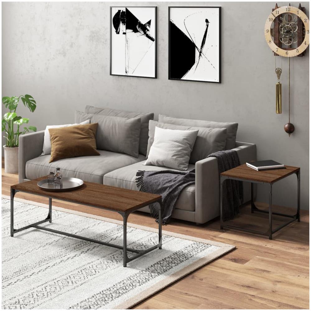 Tavolini Da Salotto 2 Pz Rovere Marrone In Legno Multistrato - Foto 3