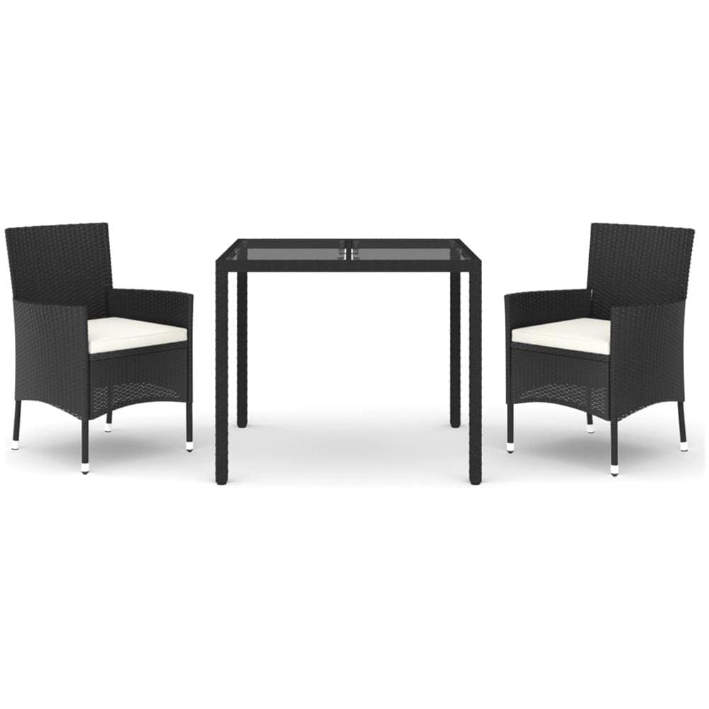 Set Da Pranzo Da Giardino 3 Pz Con Cuscini Nero In Polyrattan - Foto 2
