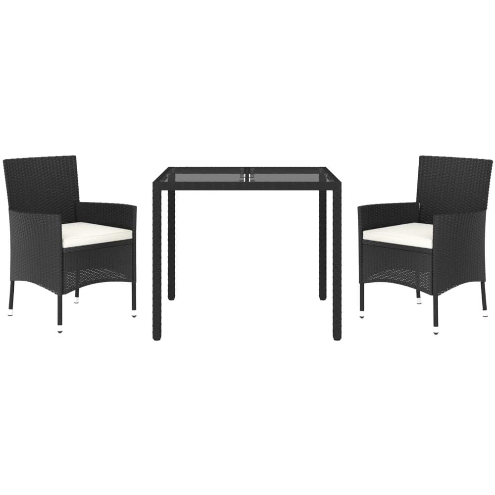 Set Da Pranzo Da Giardino 3 Pz Con Cuscini Nero In Polyrattan - Foto 3