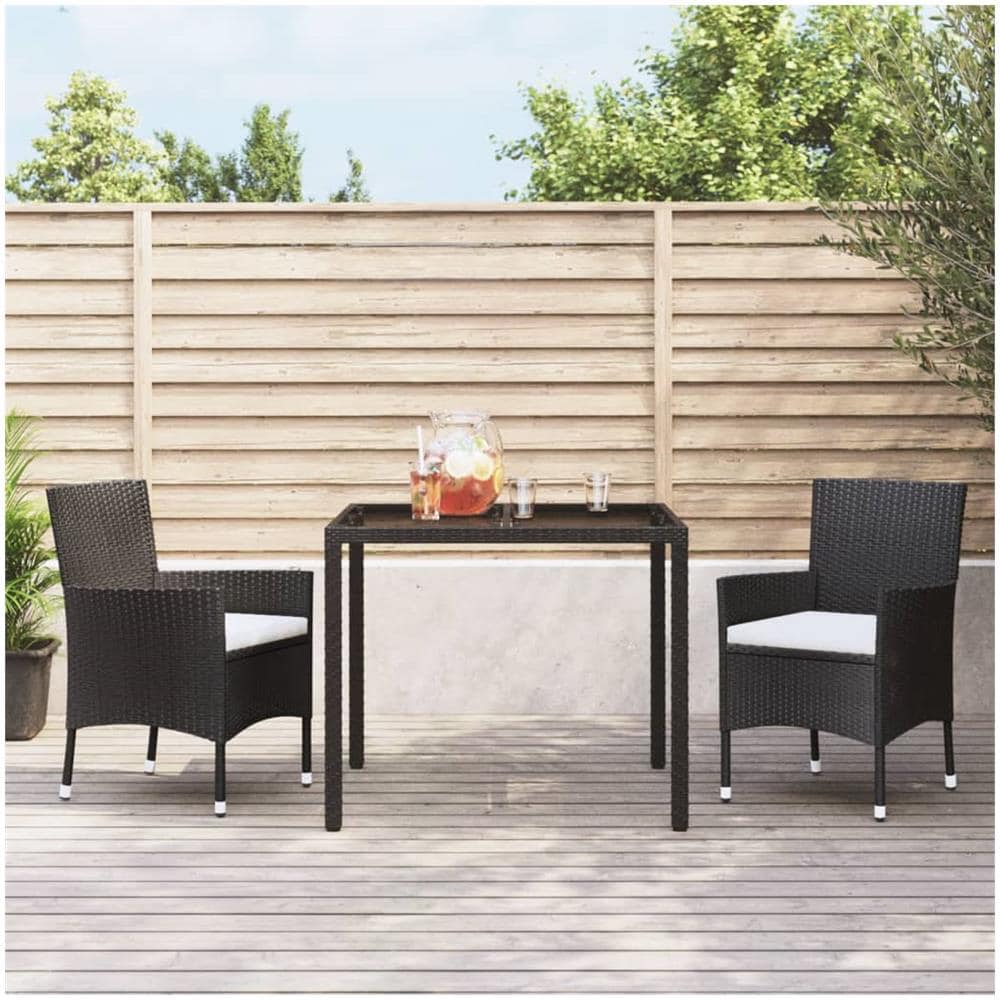 Set Da Pranzo Da Giardino 3 Pz Con Cuscini Nero In Polyrattan - Foto 1