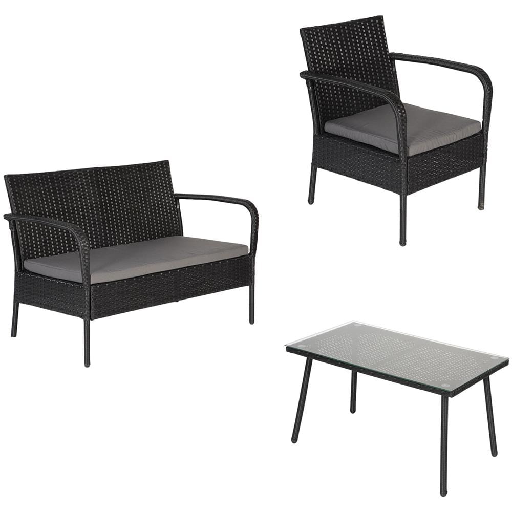 Set Di Mobili Da Giardino Lipari In Resina Intrecciata Nera - Cuscini Grigi - Foto 2