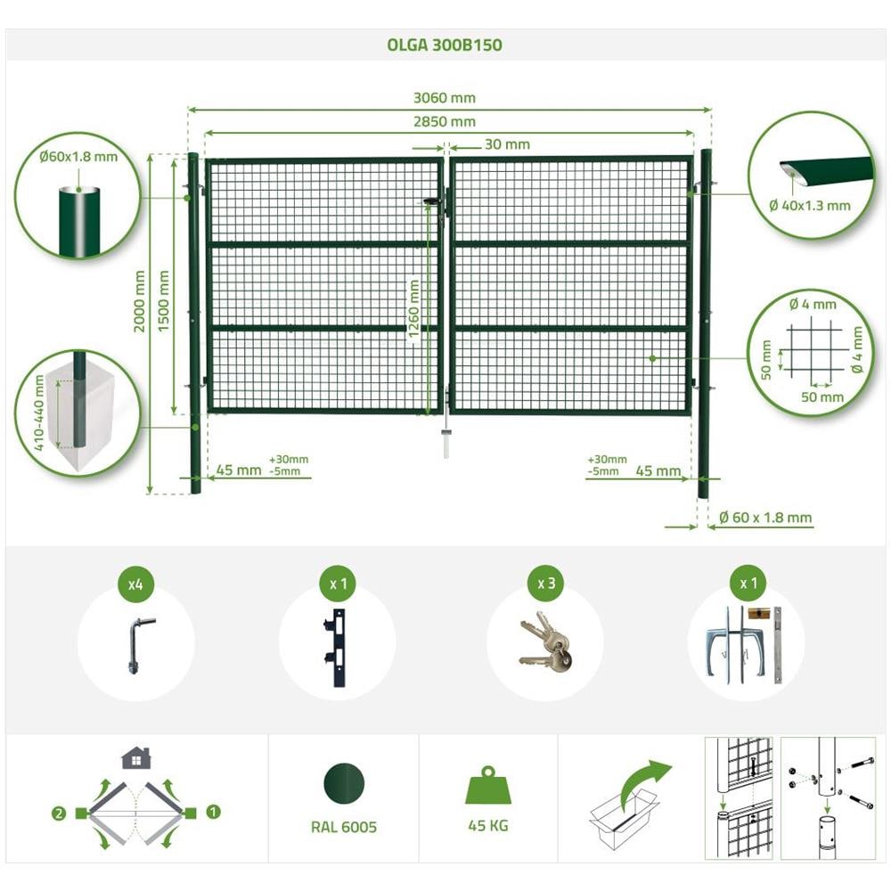 Cancello A Battente In Rete Metallica 3m Olga 300b150 Verde - Foto 8