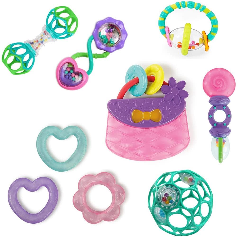 Everything Nice Set Regalo Da 9 Pezzi - Sonagli E Massaggiagengive Senza Bpa, Giocattoli Per Bambini Viola E Rosa, 3 Mesi+ - Foto 1
