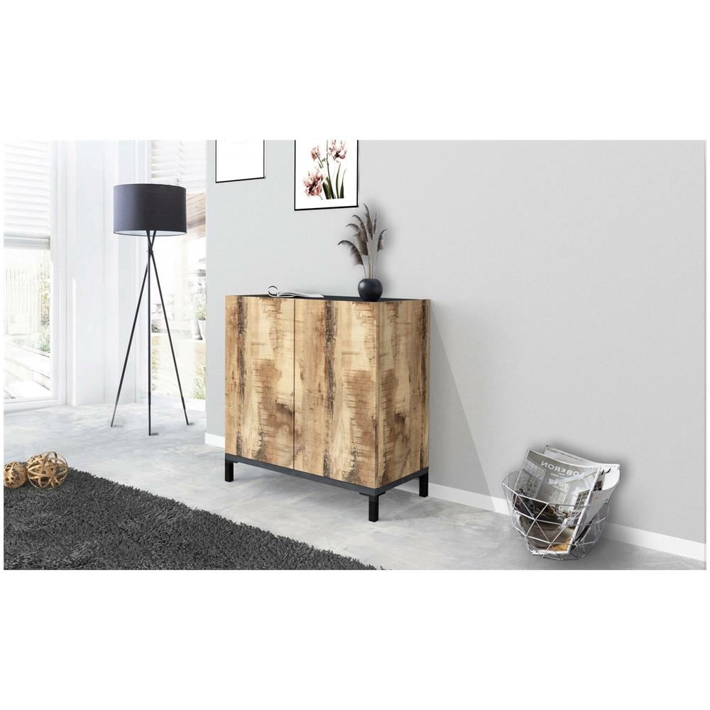 IDMarket - Scarpiera Con Appendiabiti KLARK, 2 Ante Effetto Legno E Nero, Per Ingresso O Camera (180x60x23.7 Cm)