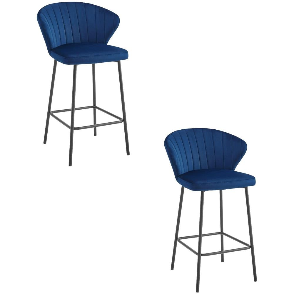 Sgabello da bar Valora GATTA in velluto blu navy con gambe nere x2 - Foto 1