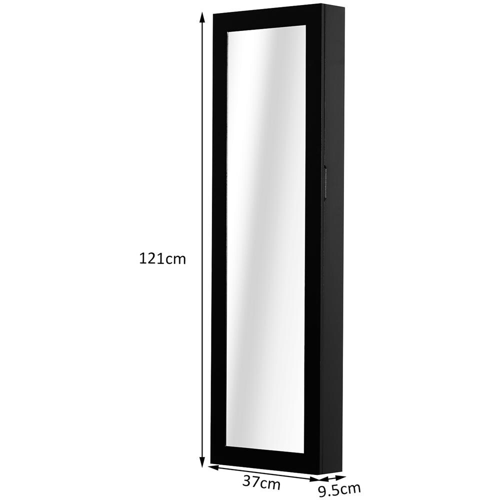Specchiera Armadio Portagioielli Da Parete In Legno Mdf, Nero, 37x9.5x121cm - Foto 2