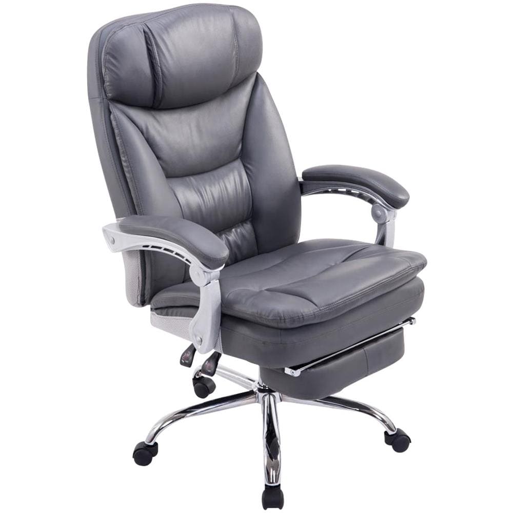 Sedia Ufficio Troy XL con Braccioli in Similpelle I Poltrona Relax Ragolabile con Poggiapiedi I Sedia Poltrona Ergonomica Carico Max 160 kg Grigio - Foto 1